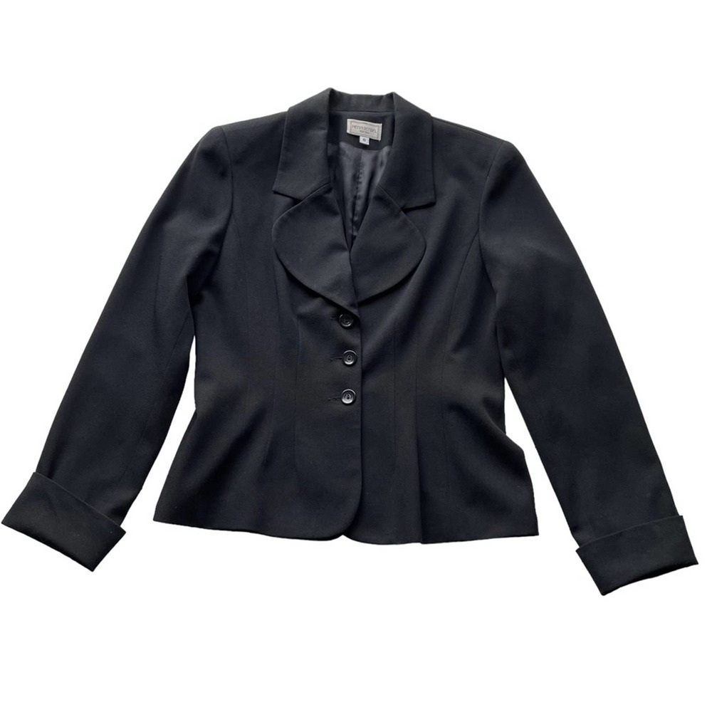 Henri Bendel Blazer Jacket Black Size 6 Tailored Vintage Roll Cuff sleeves - Picture 8 of 10